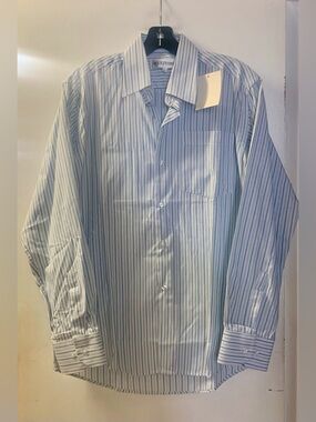 Milestone Long Sleeve Dress Shirt-White/Teal/Black Stripes